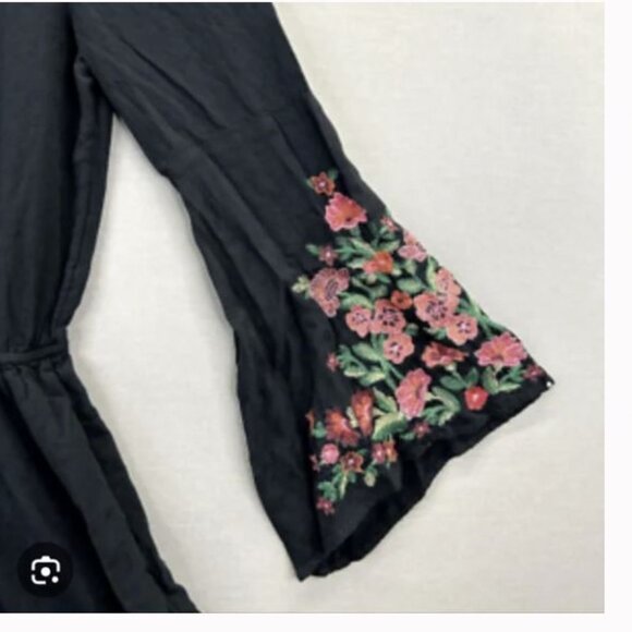 American Eagle Black Floral Embroidered Romper, an, ptp 22.5 - Picture 2 of 3